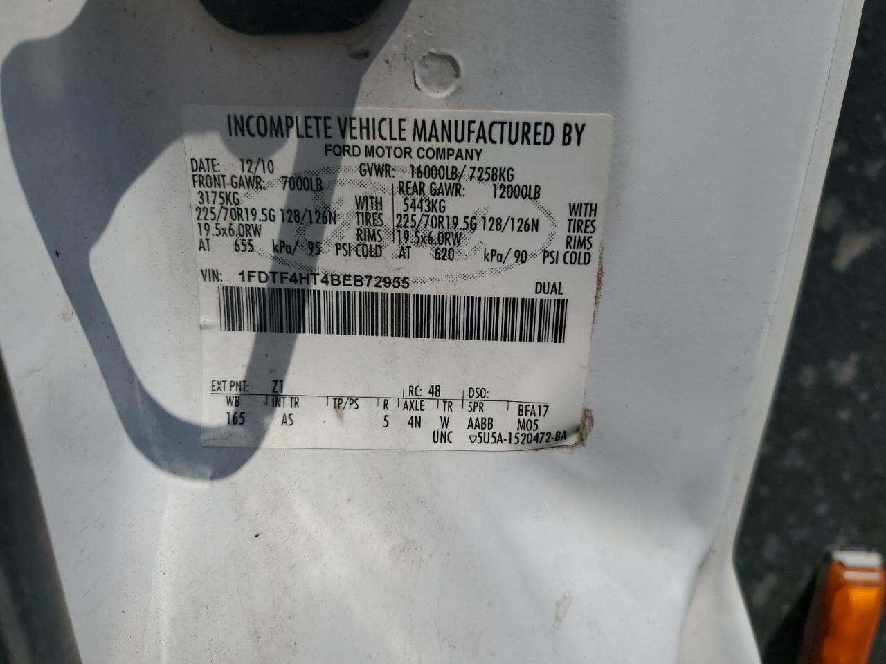 2011 Ford F450 Super Duty VIN: 1FDTF4HT4BEB72955 Lot: 60969495