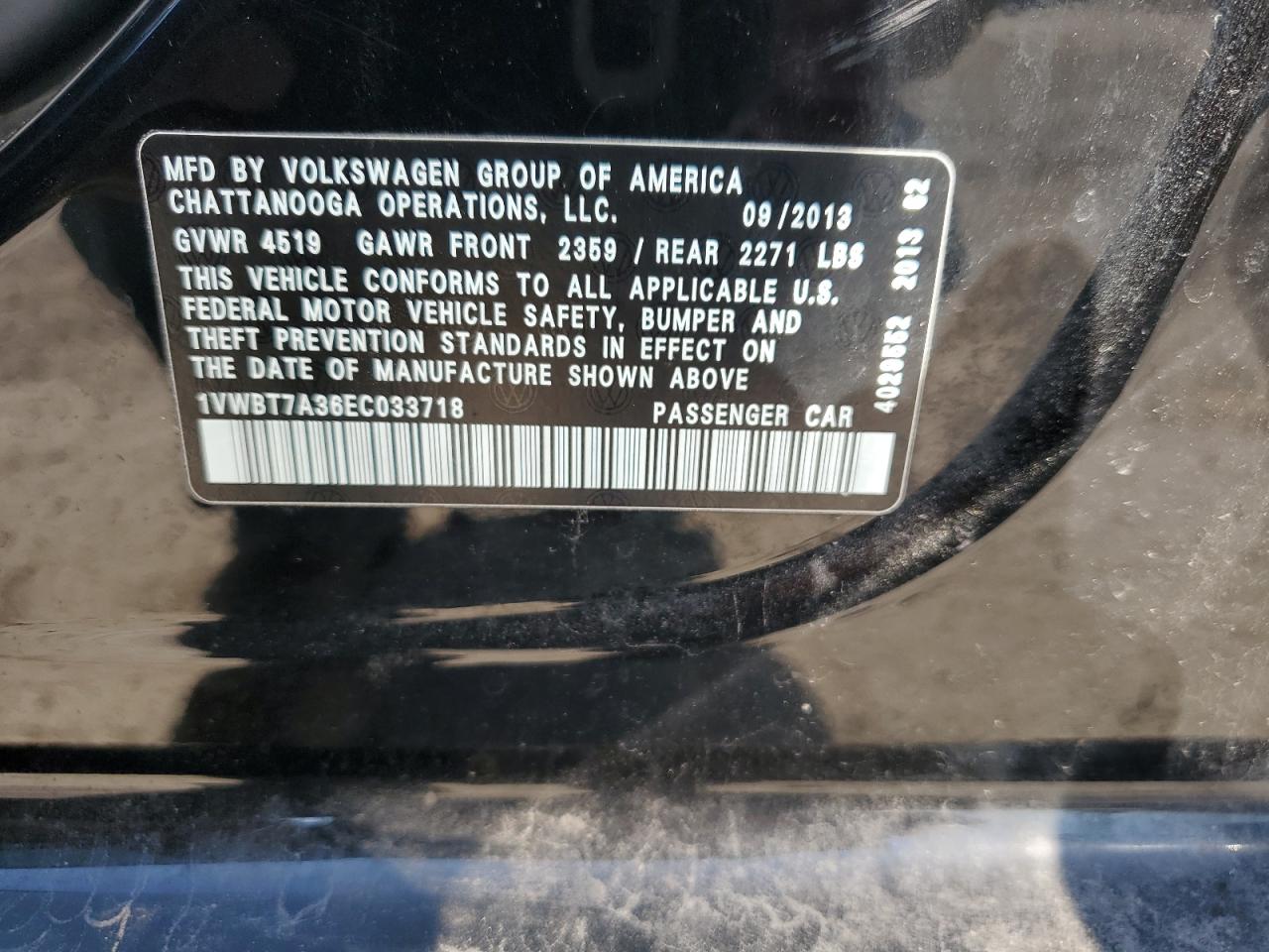 VOLKSWAGEN PASSAT 2014 VIN 1VWBT7A36EC033718 фото 12