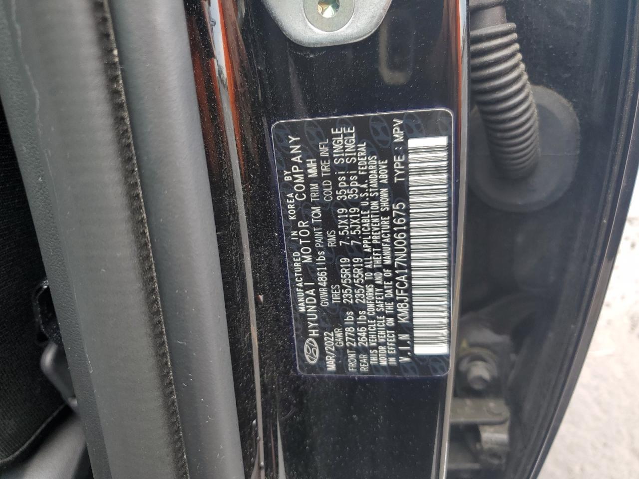 2022 Hyundai Tucson Sel Convenience VIN: KM8JFCA17NU061675 Lot: 61422295