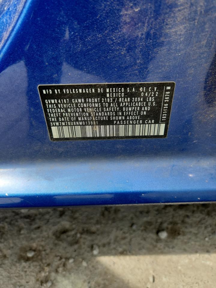 2022 Volkswagen Jetta Se VIN: 3VW7M7BU8NM013981 Lot: 59624815