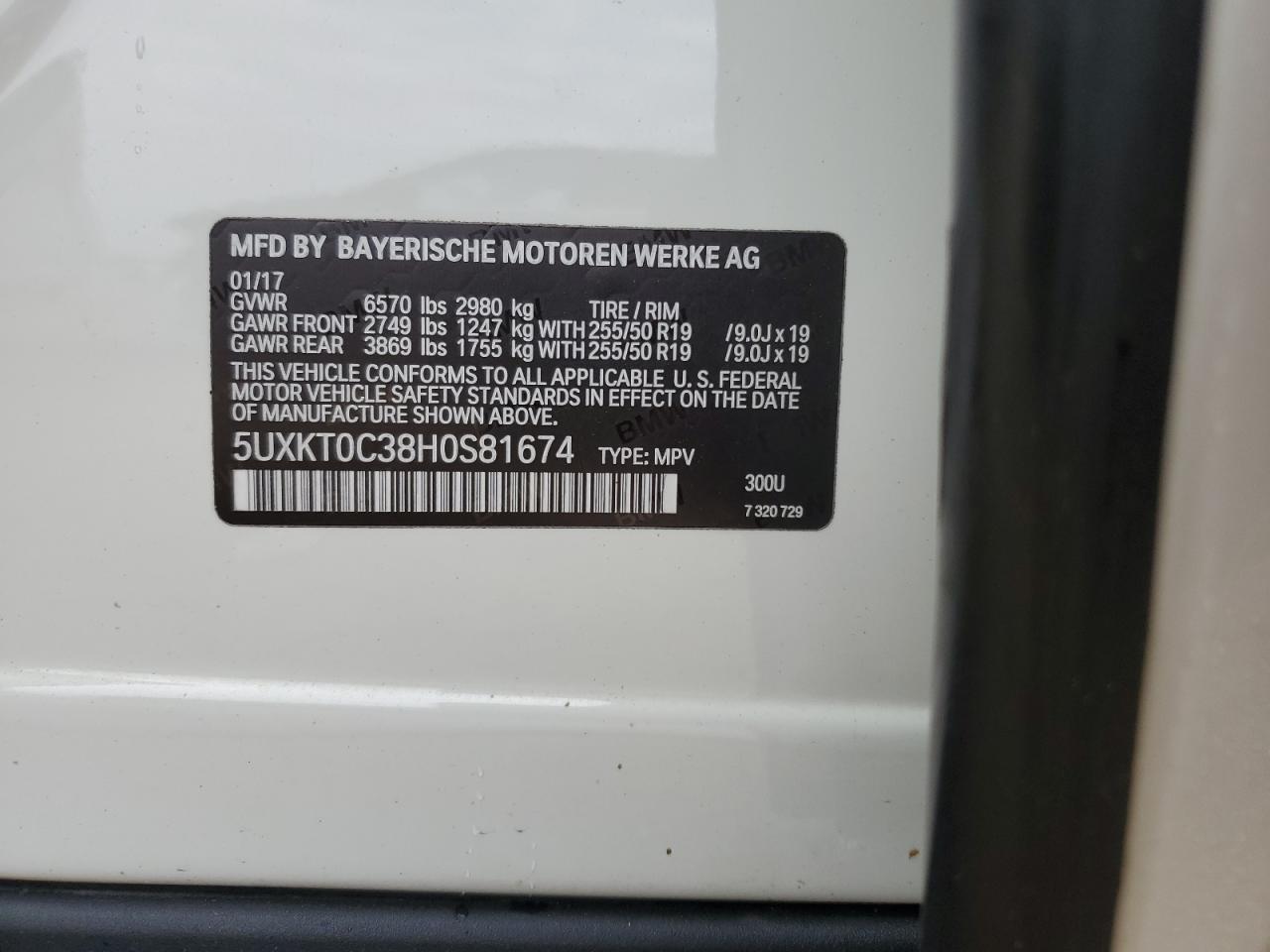 2017 BMW X5 Xdr40E VIN: 5UXKT0C38H0S81674 Lot: 61578055