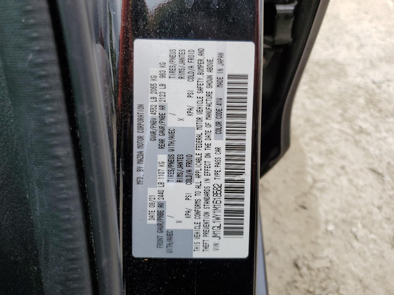 2021 Mazda 6 Grand Touring Reserve VIN: JM1GL1WY1M1618582 Lot: 58057055
