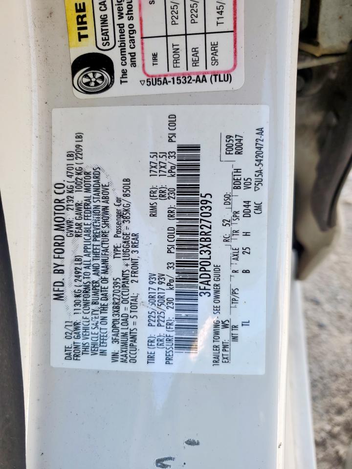 2011 Ford Fusion Hybrid VIN: 3FADP0L3XBR270395 Lot: 61726255