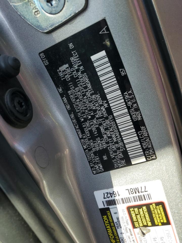 2008 Toyota Sequoia Sr5 VIN: 5TDBY64A68S009110 Lot: 61452815