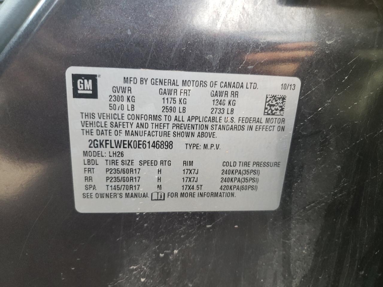 2014 GMC Terrain Sle VIN: 2GKFLWEK0E6146898 Lot: 62391815