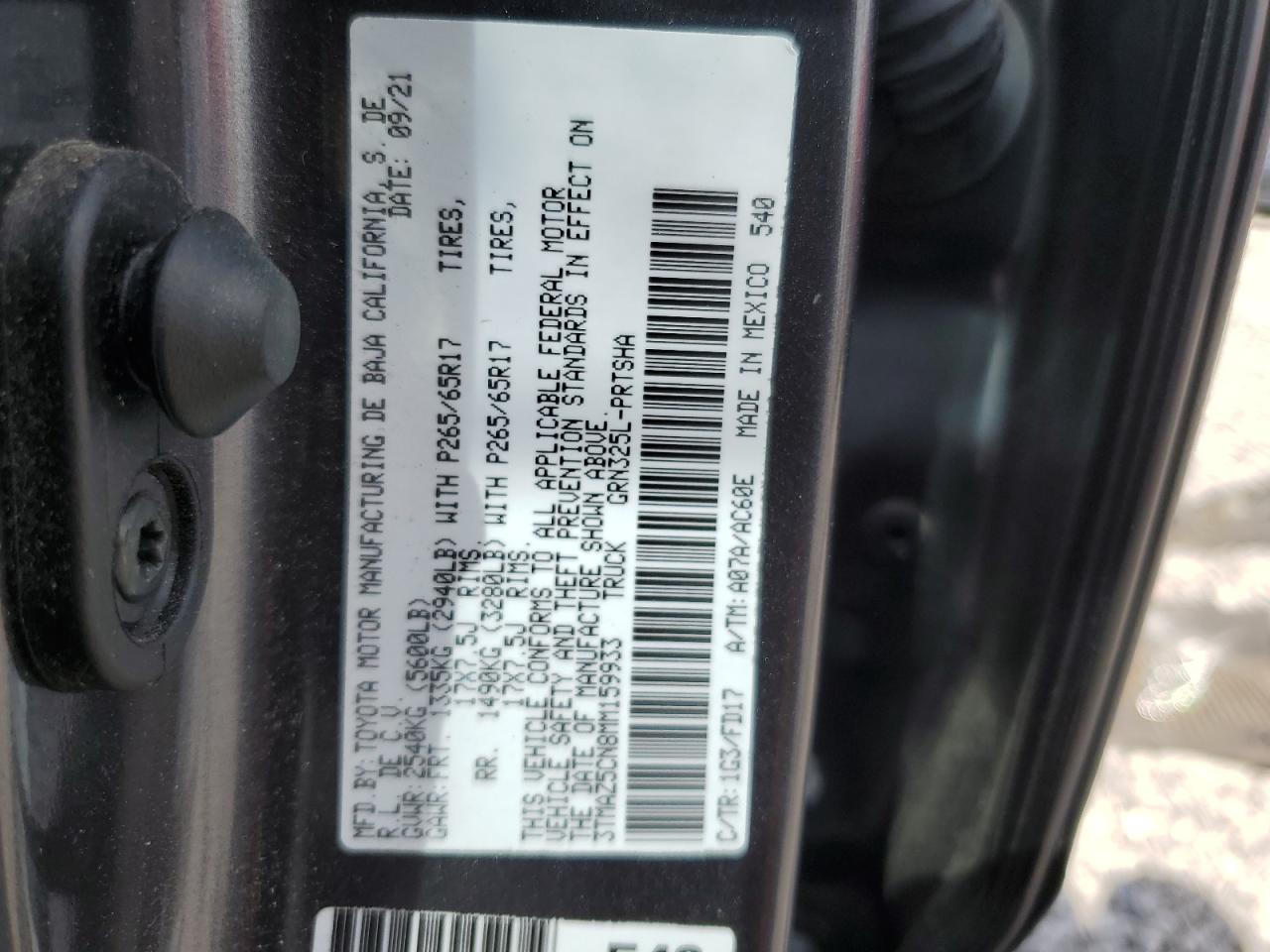 2021 Toyota Tacoma Double Cab VIN: 3TMAZ5CN8MM159933 Lot: 62853365