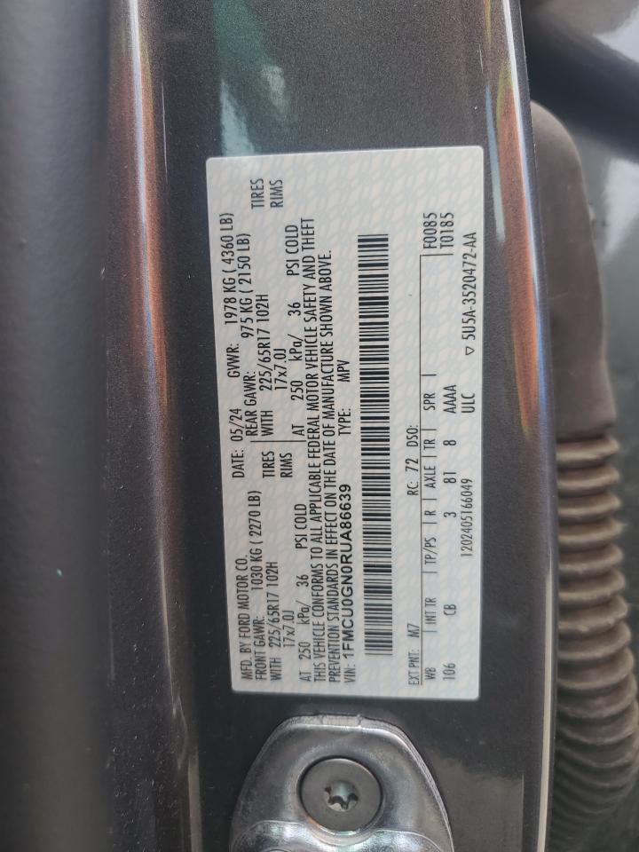 2024 Ford Escape Active VIN: 1FMCU0GN0RUA86639 Lot: 62695625