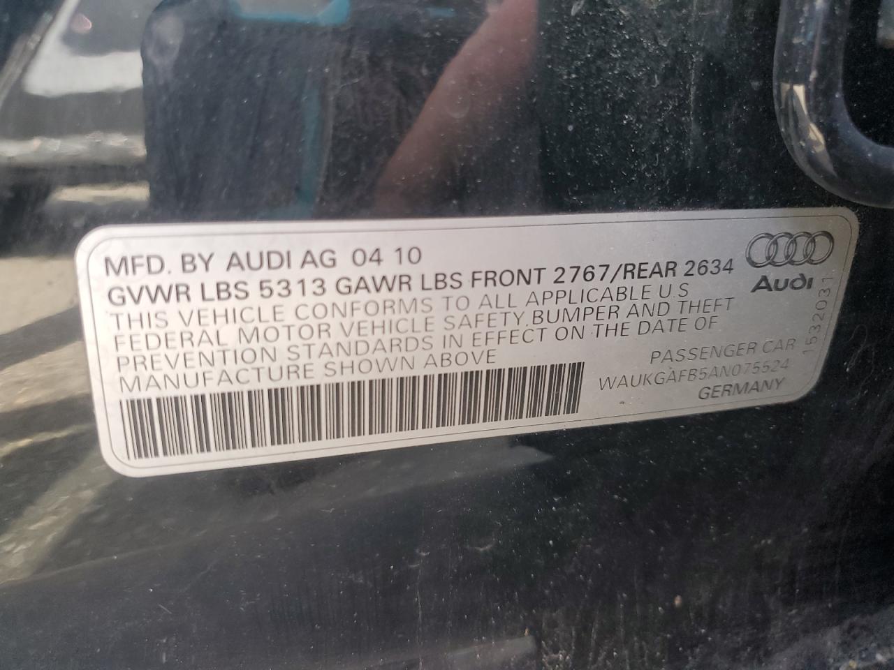 2010 Audi A6 Prestige VIN: WAUKGAFB5AN075524 Lot: 62270435
