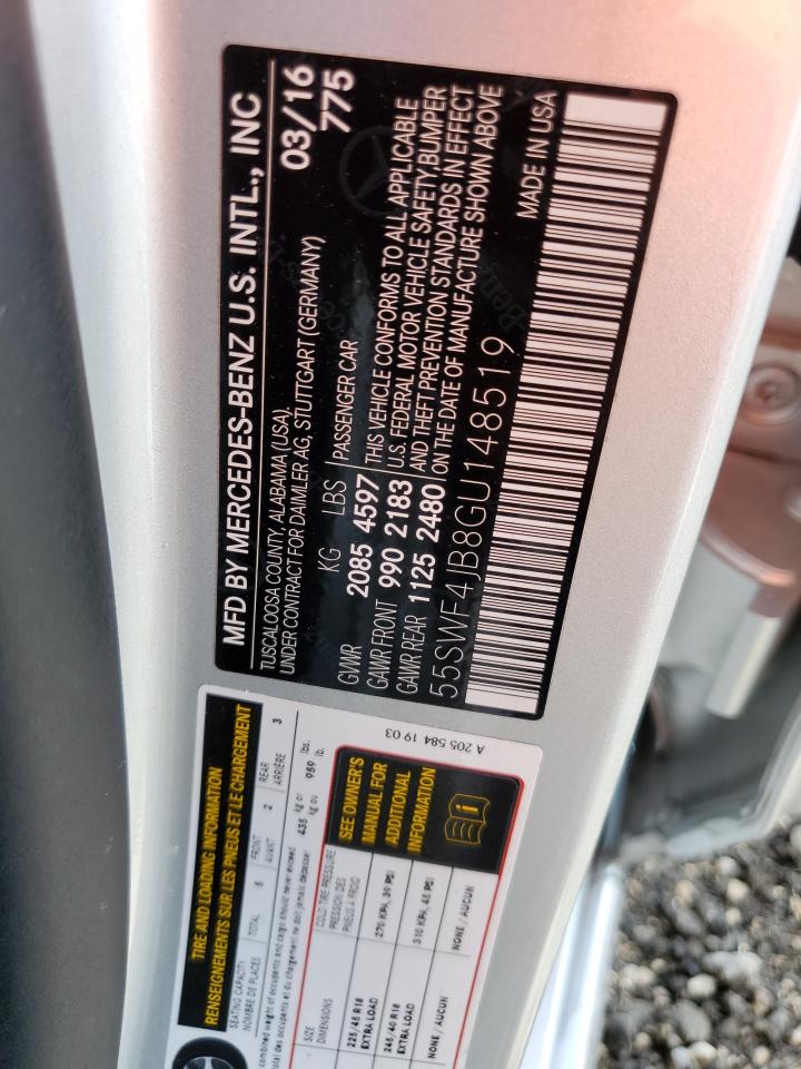 2016 Mercedes-Benz C 300 VIN: 55SWF4JB8GU148519 Lot: 61556695