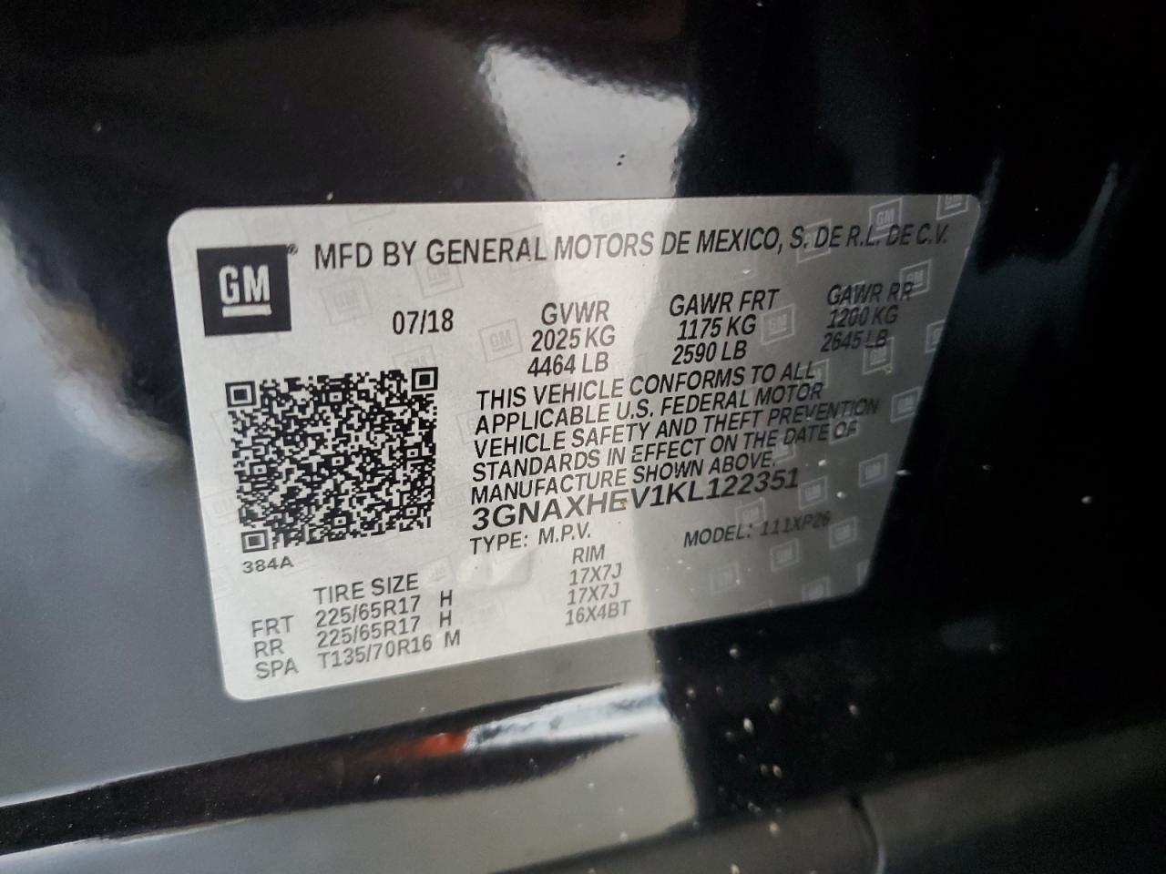 2019 Chevrolet Equinox Ls VIN: 3GNAXHEV1KL122351 Lot: 60479565