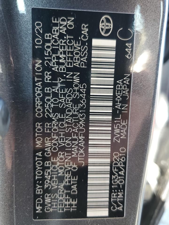 2021 Toyota Prius Special Edition VIN: JTDKAMFU9M3136445 Lot: 62597905