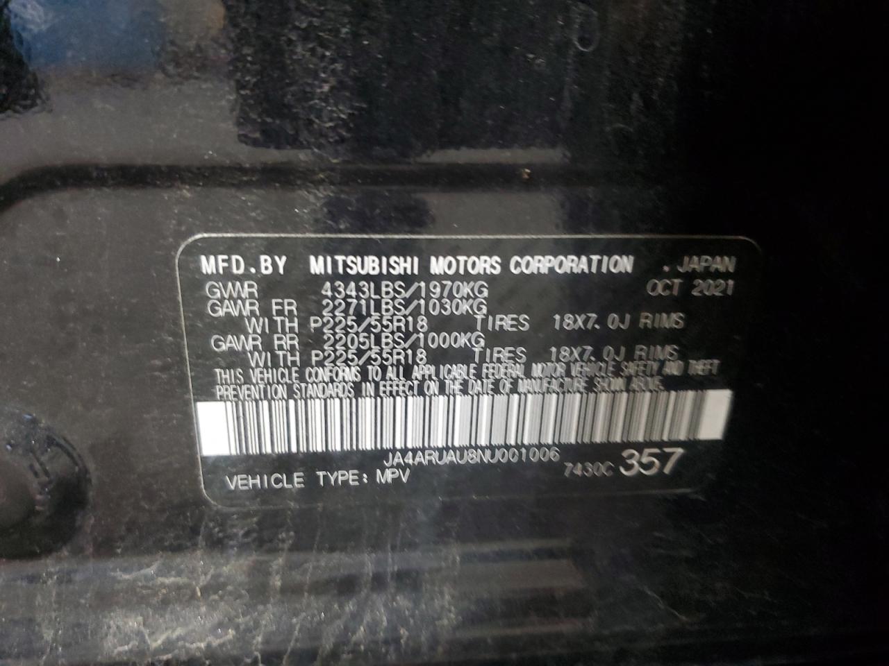 2022 Mitsubishi Outlander Sport Es VIN: JA4ARUAU8NU001006 Lot: 62498695
