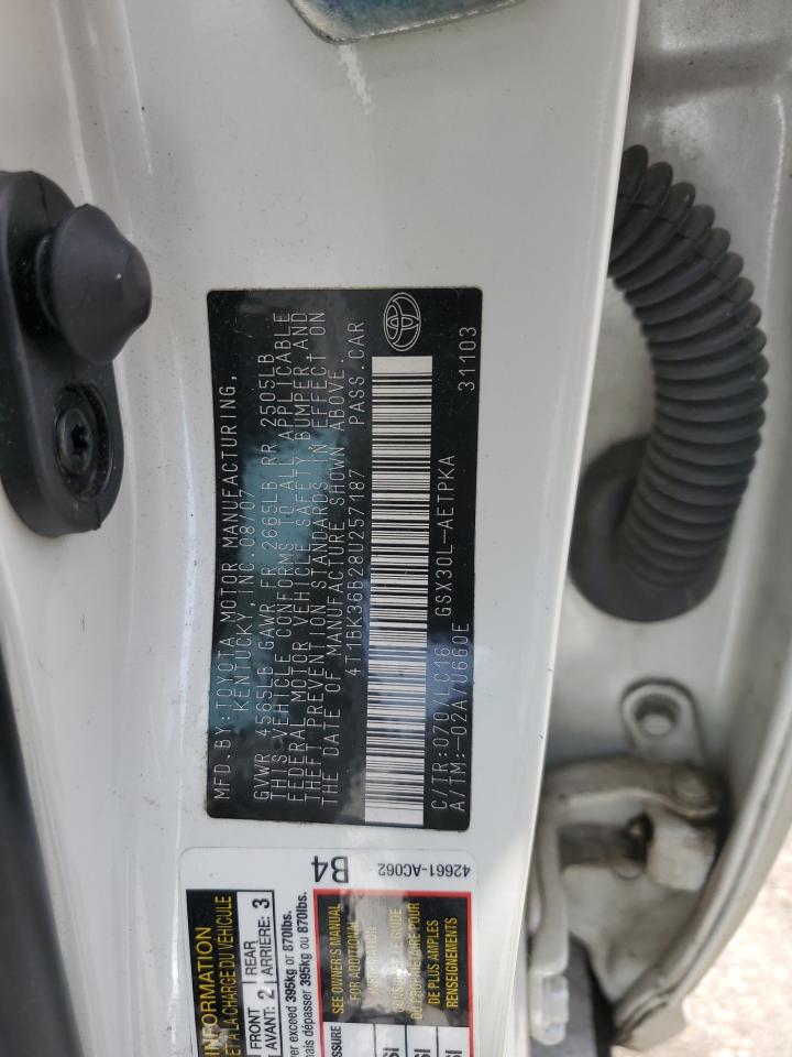 2008 Toyota Avalon Xl VIN: 4T1BK36B28U257187 Lot: 80149465