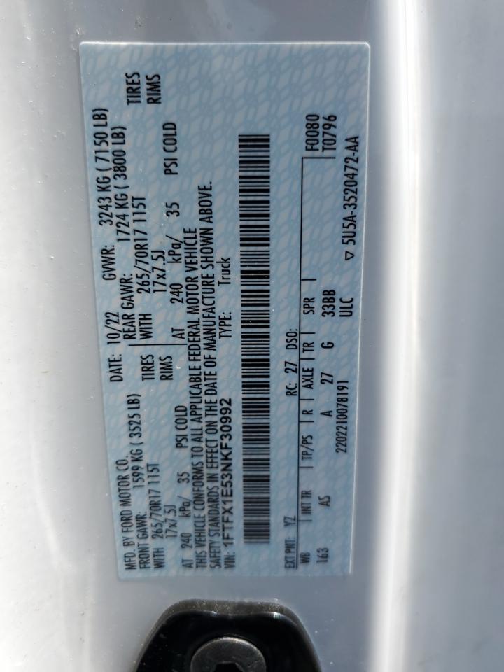2022 Ford F150 Super Cab VIN: 1FTFX1E53NKF30992 Lot: 62367245