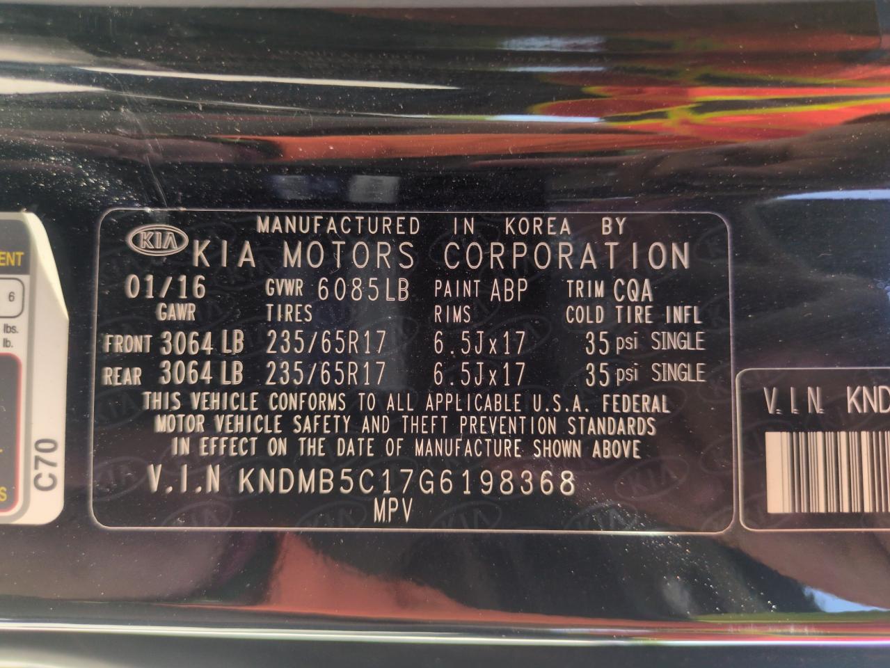 2016 Kia Sedona Lx VIN: KNDMB5C17G6198368 Lot: 60523055
