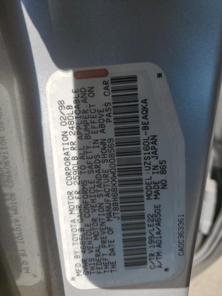 1998 Lexus Gs 400 VIN: JT8BH68XXW0008569 Lot: 62828655