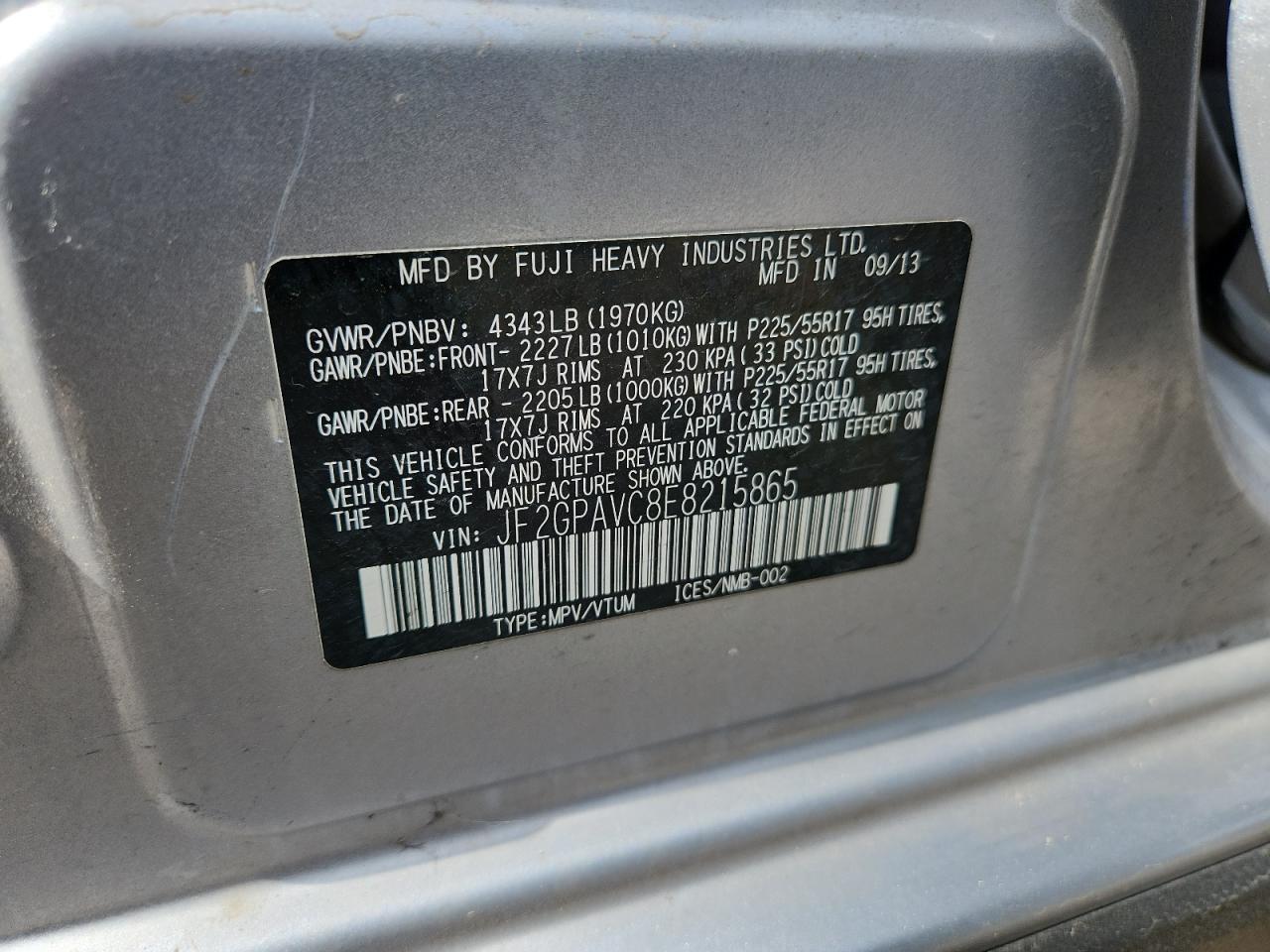 2014 Subaru Xv Crosstrek 2.0 Premium VIN: JF2GPAVC8E8215865 Lot: 62652135