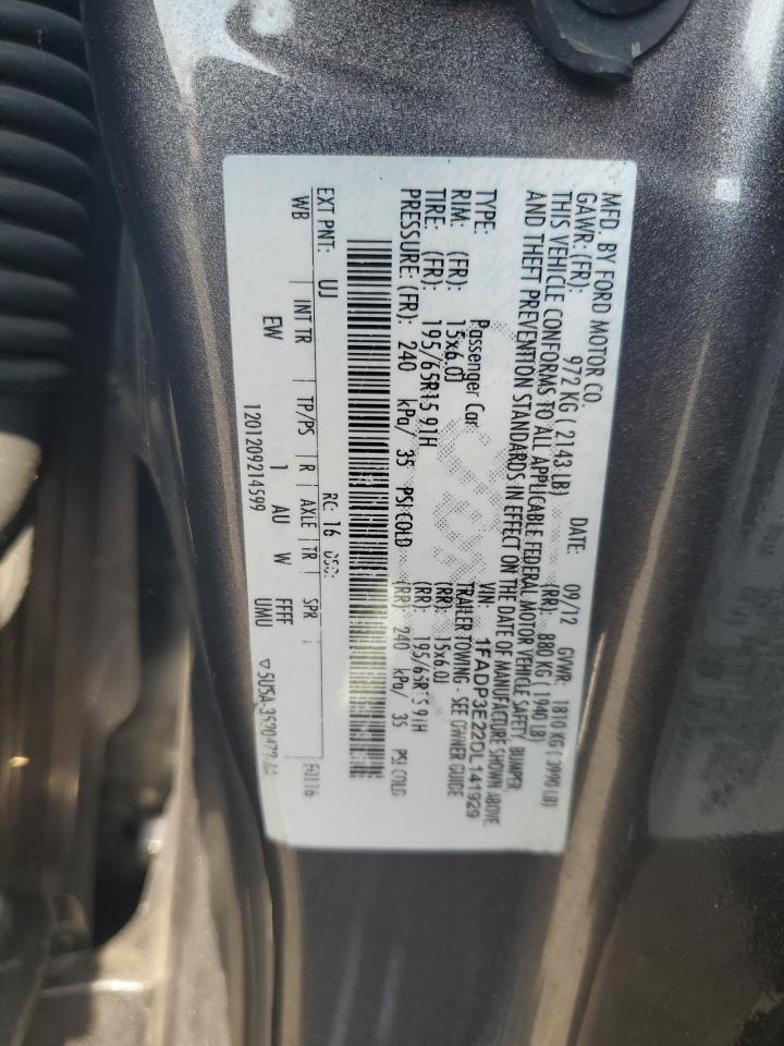 2013 Ford Focus S VIN: 1FADP3E22DL141929 Lot: 62655285