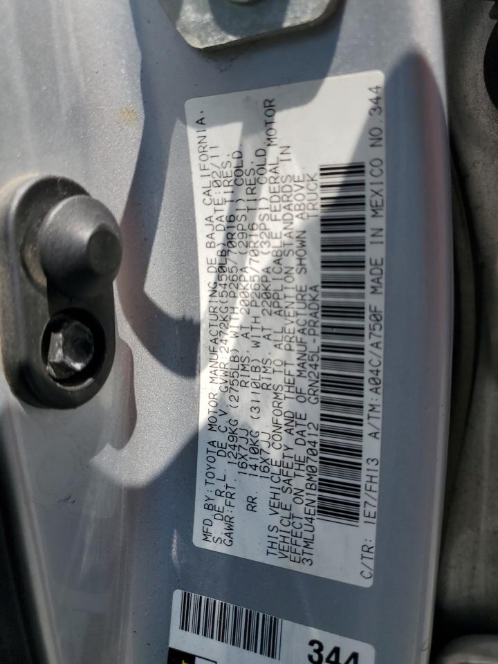 2011 Toyota Tacoma Double Cab VIN: 3TMLU4EN1BM070412 Lot: 62054195