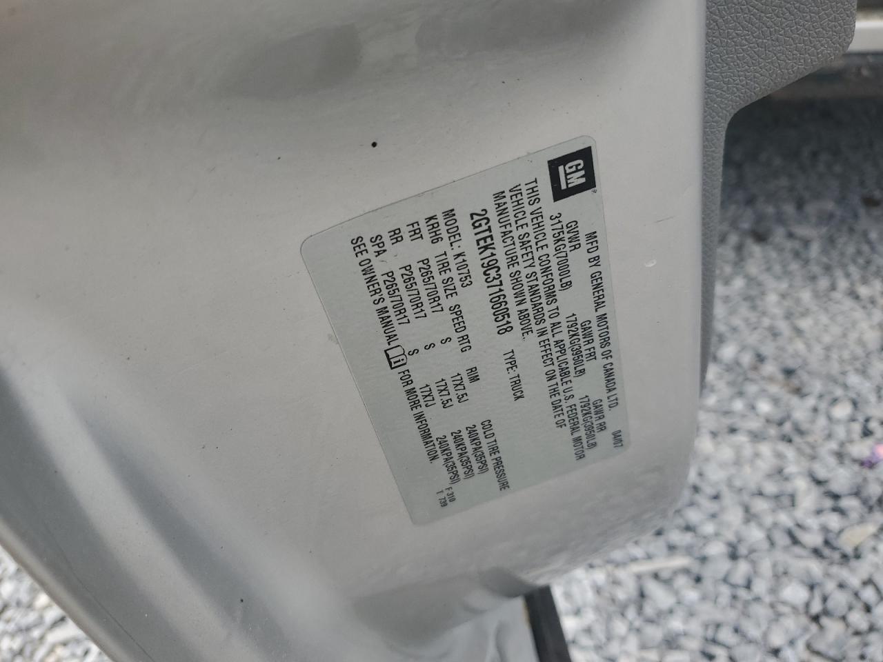 2007 GMC New Sierra K1500 VIN: 2GTEK19C371660518 Lot: 60488645