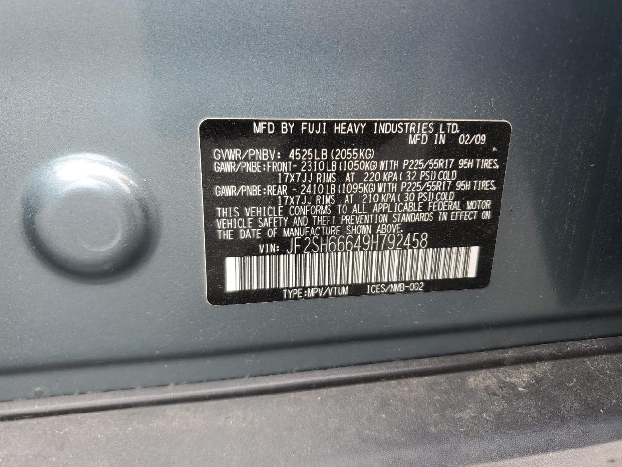 2009 Subaru Forester 2.5Xt Limited VIN: JF2SH66649H792458 Lot: 62960685