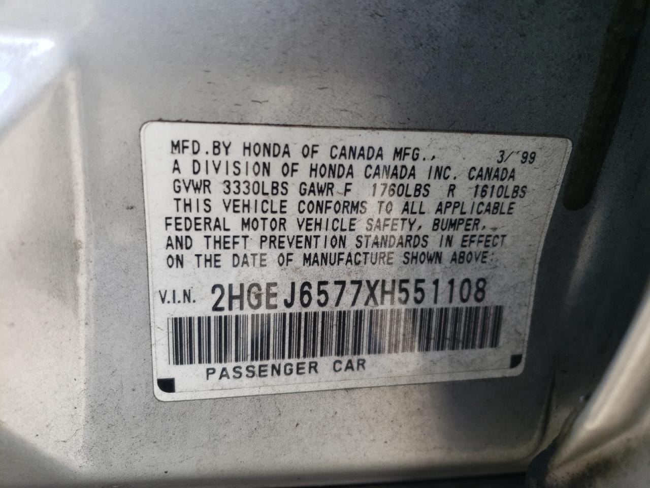1999 Honda Civic Lx VIN: 2HGEJ6577XH551108 Lot: 60708565