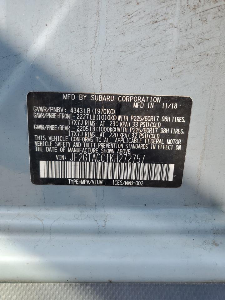 2019 Subaru Crosstrek Premium VIN: JF2GTACC1KH272757 Lot: 61945465