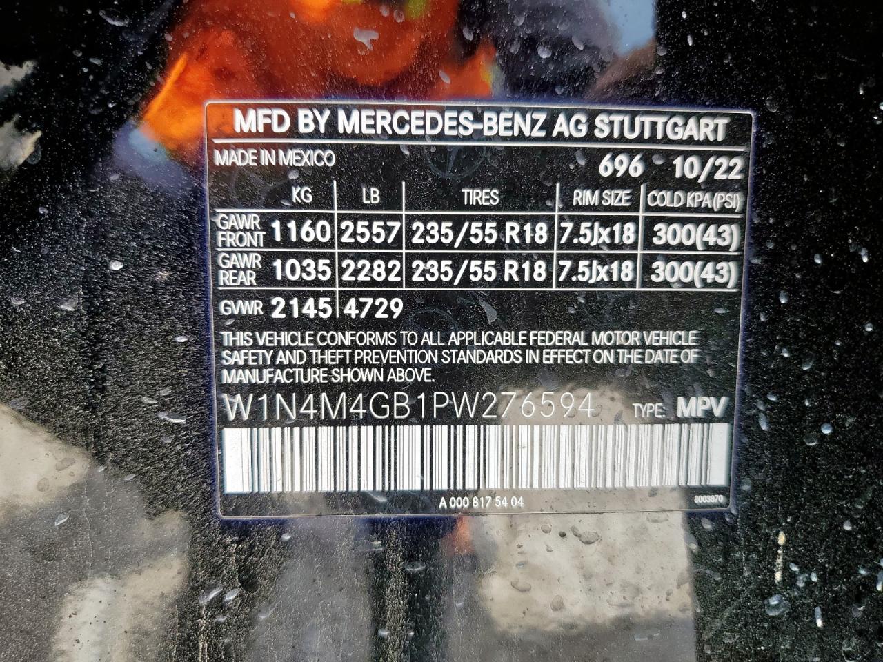2023 Mercedes-Benz Glb 250 VIN: W1N4M4GB1PW276594 Lot: 61044335
