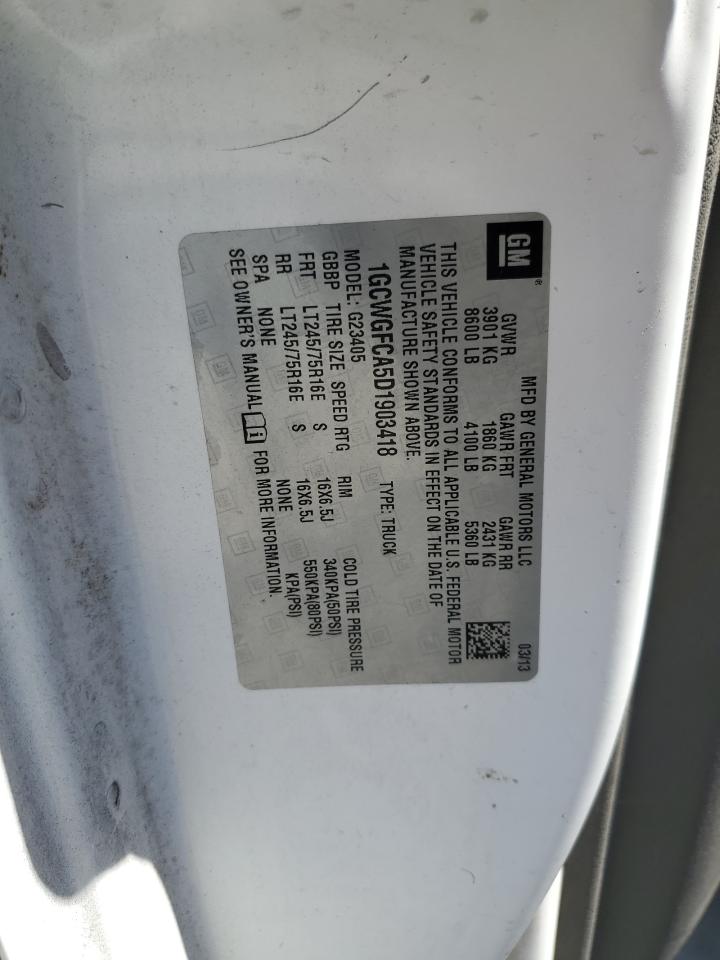 2013 Chevrolet Express G2500 VIN: 1GCWGFCA5D1903418 Lot: 62460485