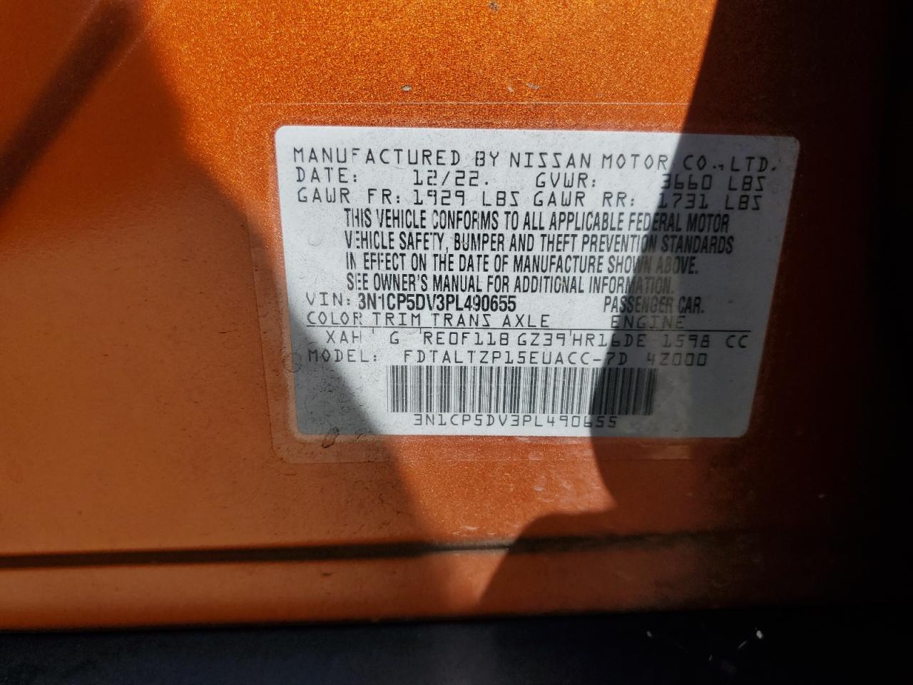 2023 Nissan Kicks Sr VIN: 3N1CP5DV3PL490655 Lot: 62696425
