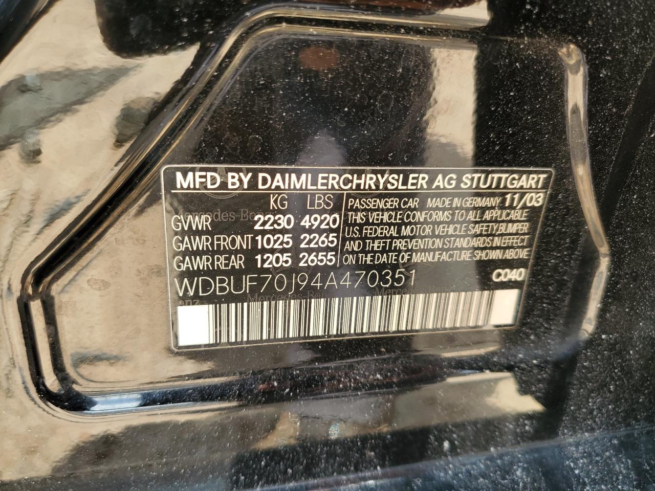2004 Mercedes-Benz E 500 VIN: WDBUF70J94A470351 Lot: 62806805