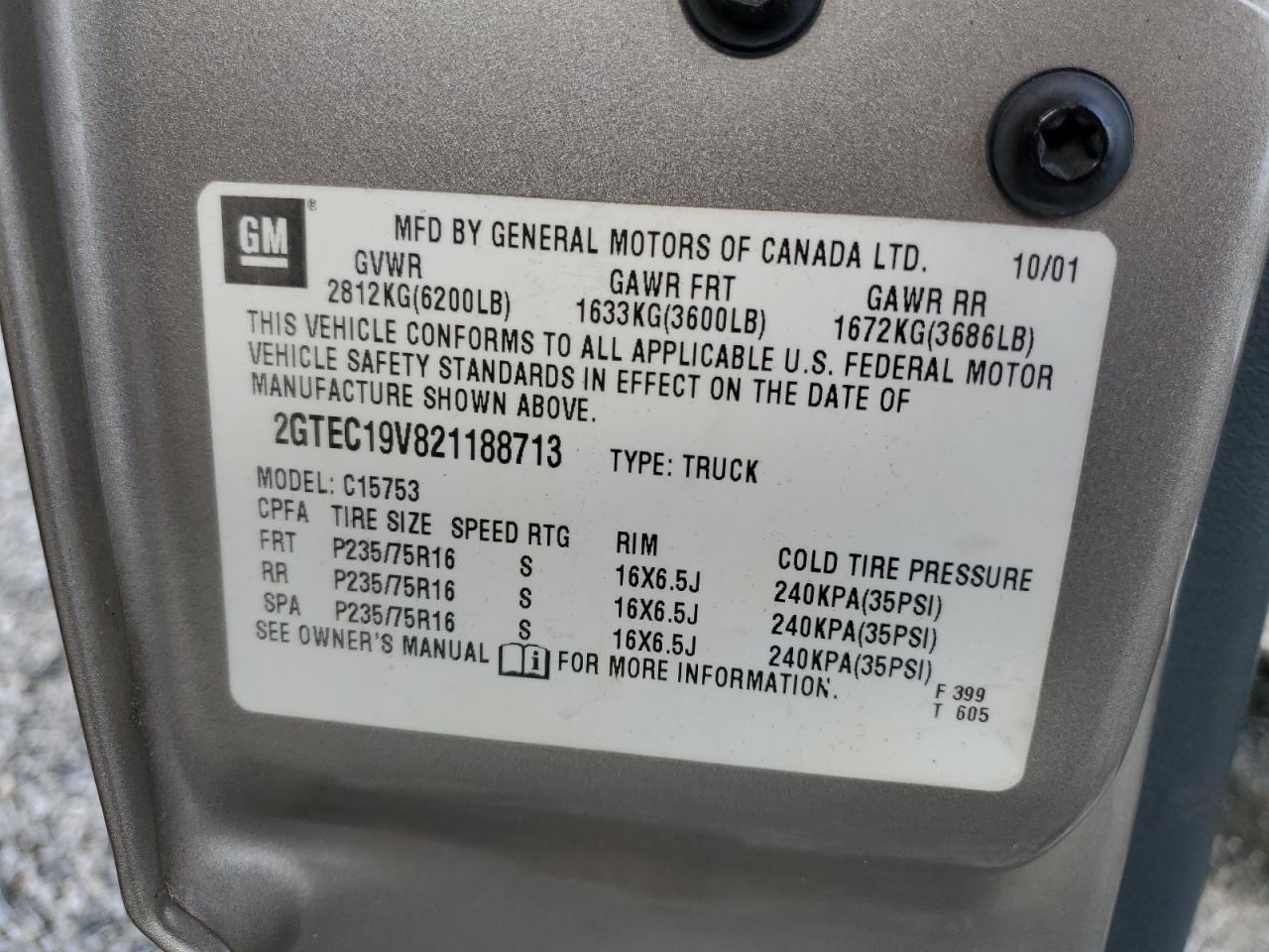 2002 GMC New Sierra C1500 VIN: 2GTEC19V821188713 Lot: 60026195