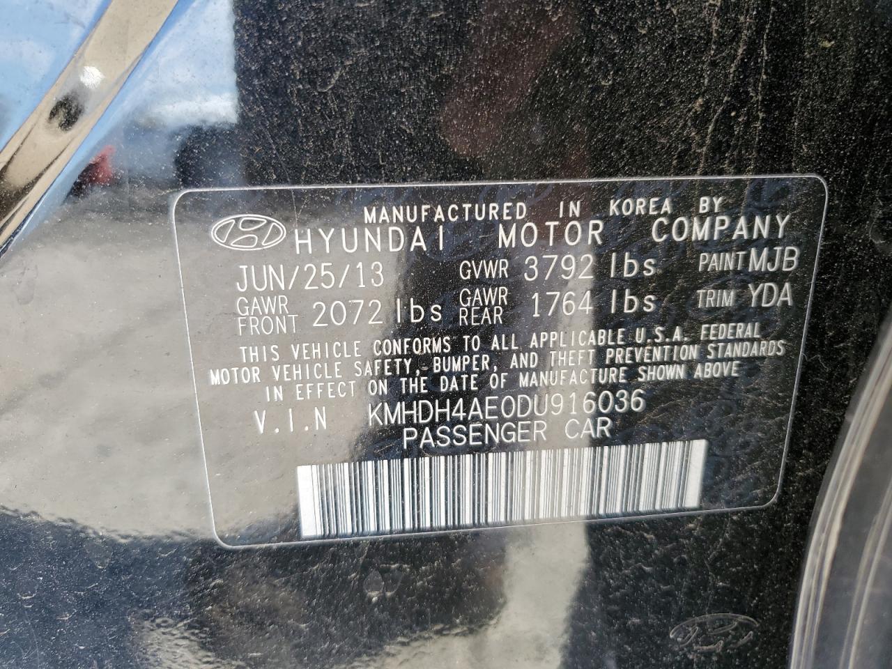 2013 Hyundai Elantra Gls VIN: KMHDH4AE0DU916036 Lot: 62863515