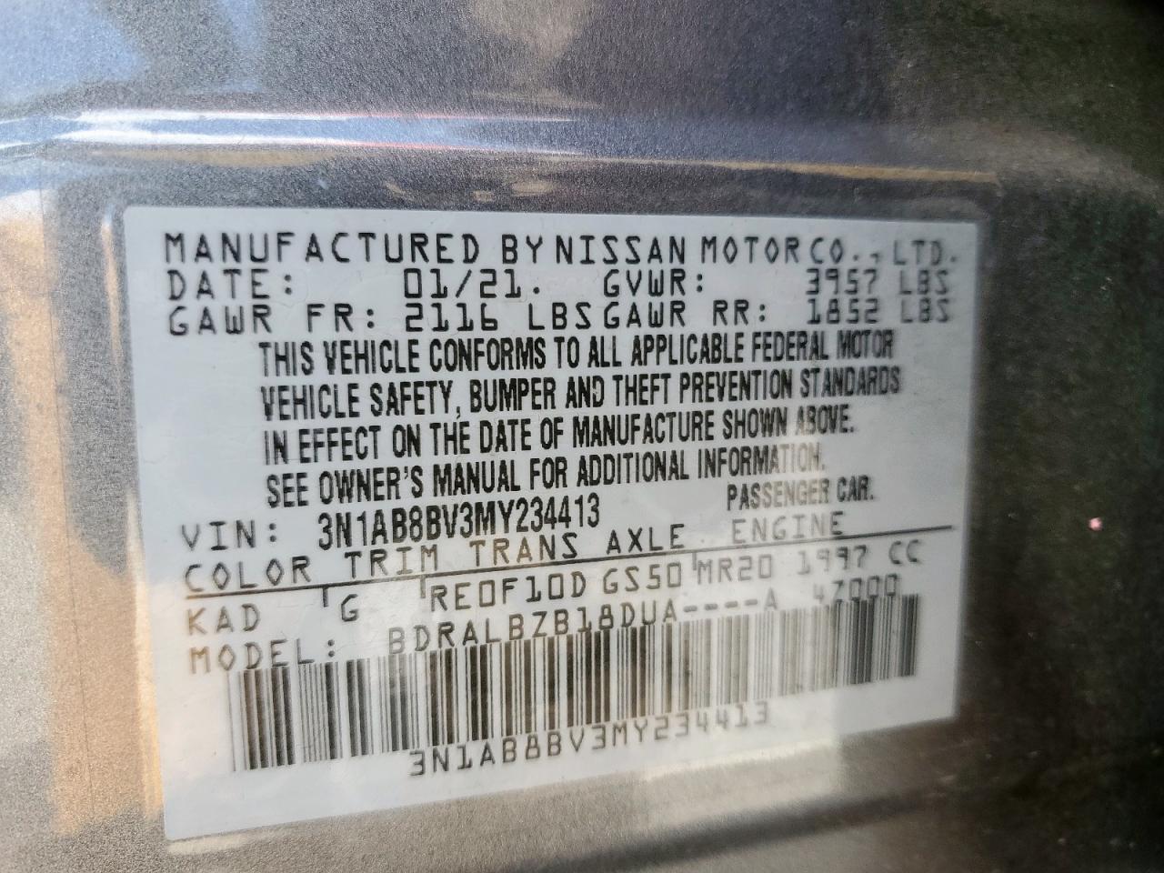 2021 Nissan Sentra S VIN: 3N1AB8BV3MY234413 Lot: 62386725