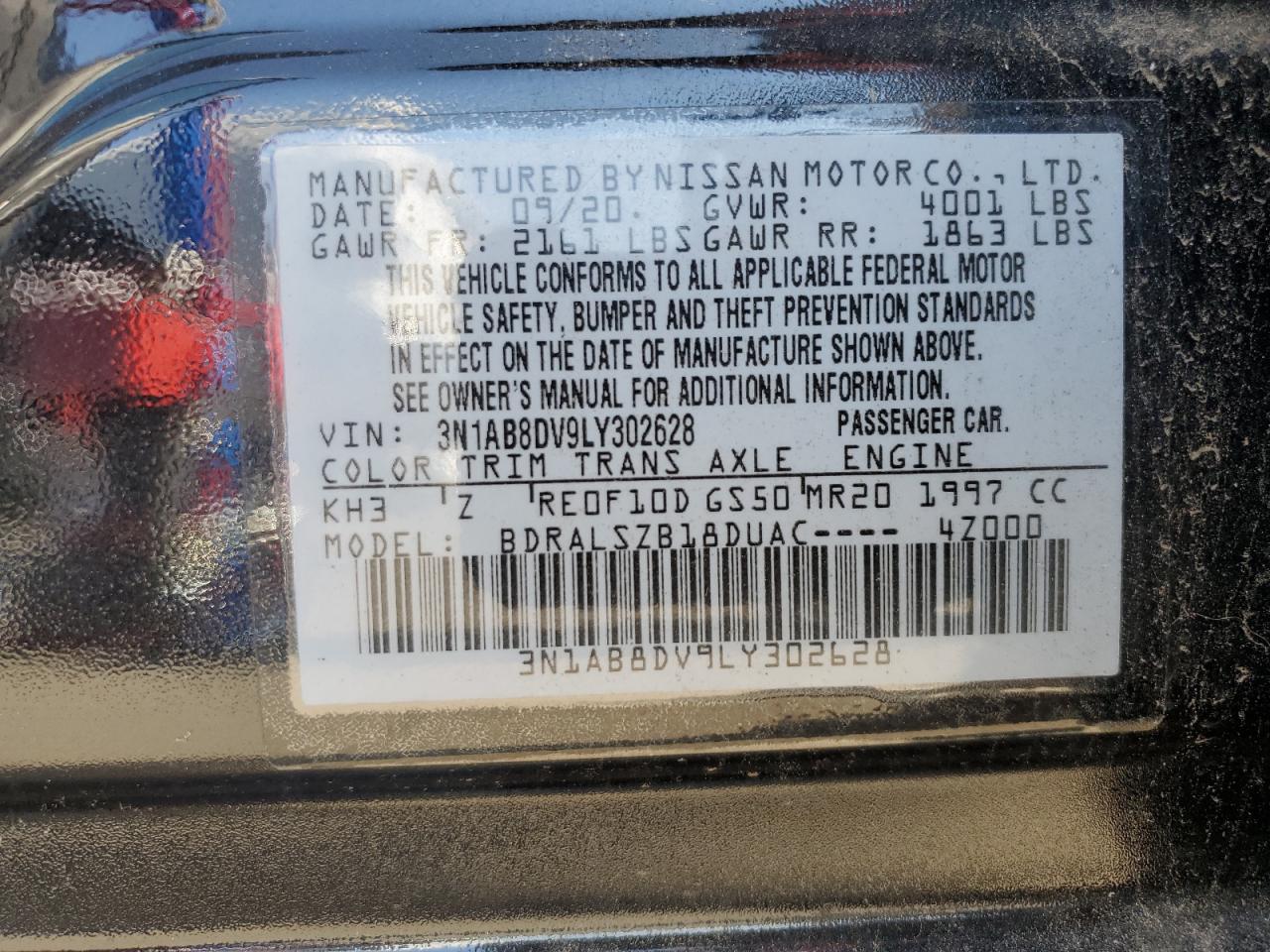 2020 Nissan Sentra Sr VIN: 3N1AB8DV9LY302628 Lot: 61647735