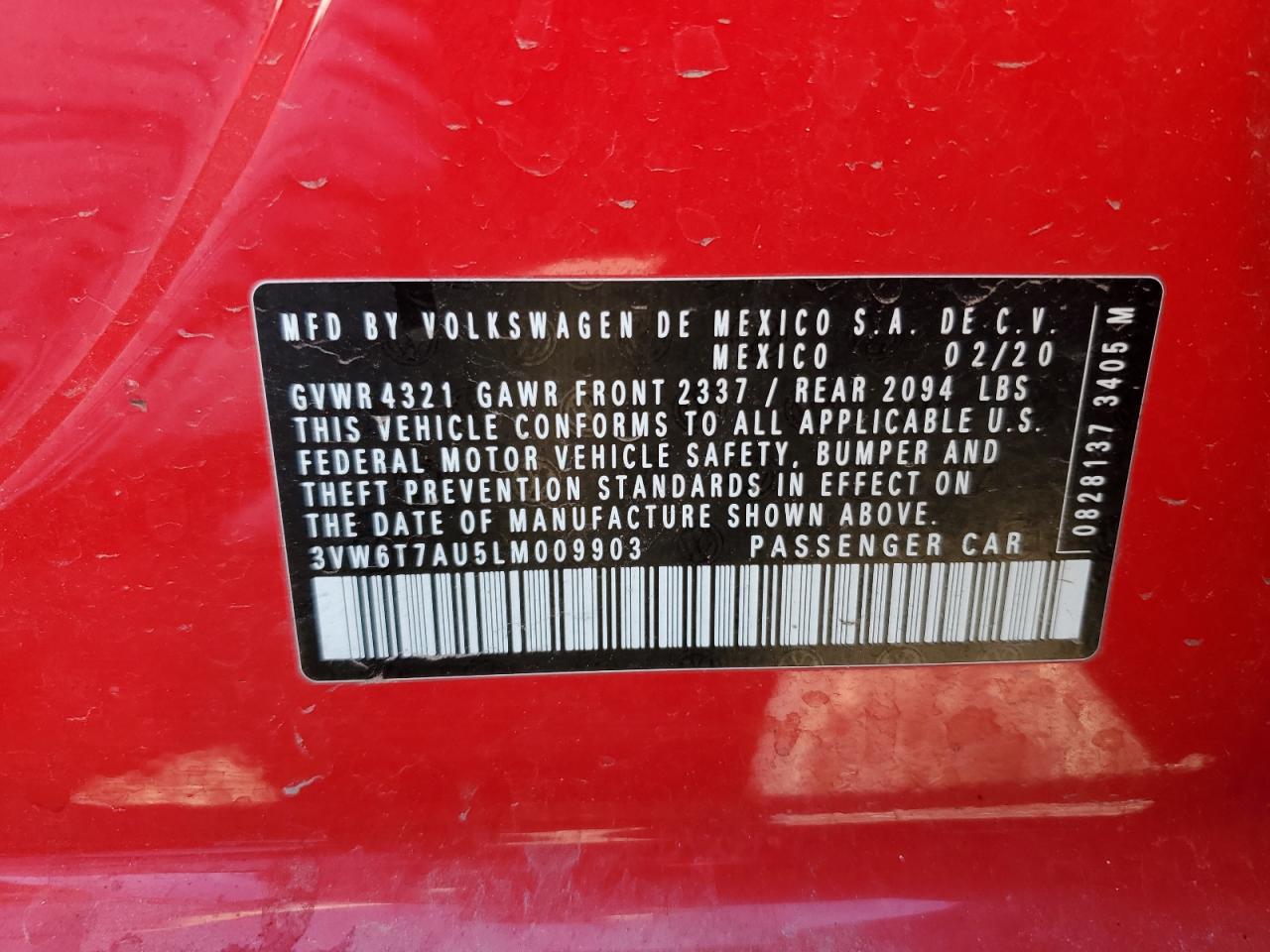 2020 Volkswagen Gti S VIN: 3VW6T7AU5LM009903 Lot: 62283035