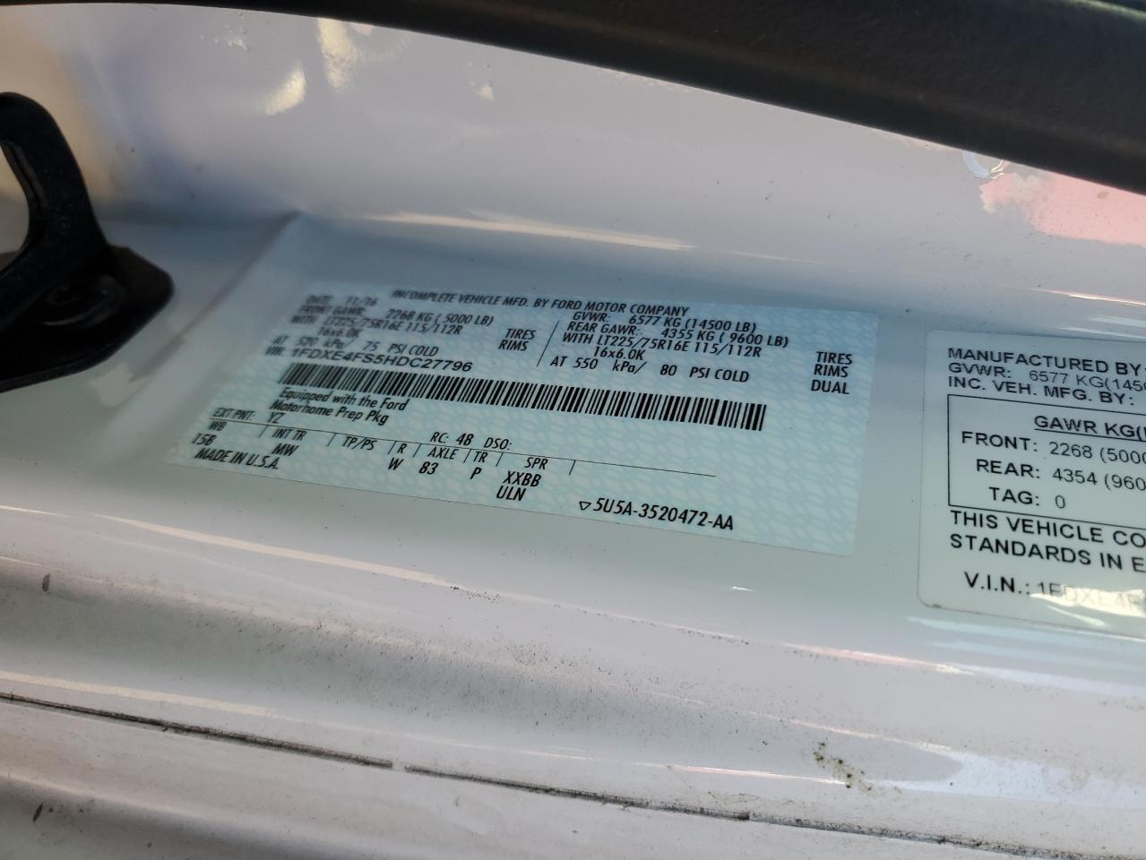 2017 Ford Econoline E450 Super Duty Cutaway Van VIN: 1FDXE4FS5HDC27796 Lot: 58477715