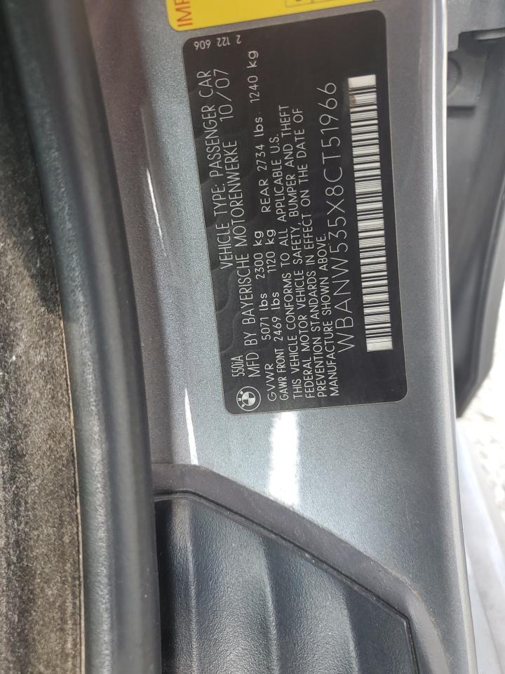 2008 BMW 550 I VIN: WBANW535X8CT51966 Lot: 59380185