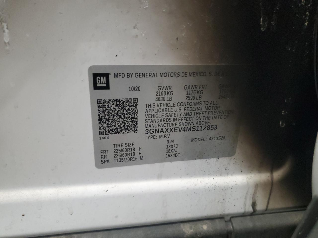 2021 Chevrolet Equinox Premier VIN: 3GNAXXEV4MS112853 Lot: 62007245