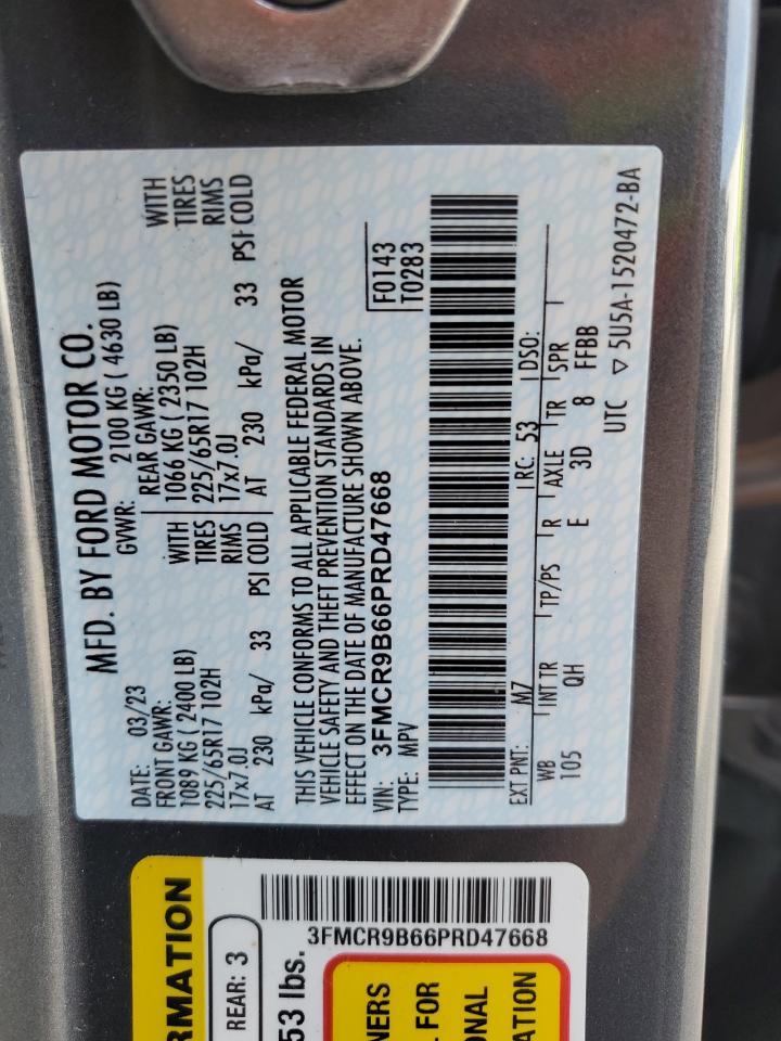 2023 Ford Bronco Sport Big Bend VIN: 3FMCR9B66PRD47668 Lot: 62693535
