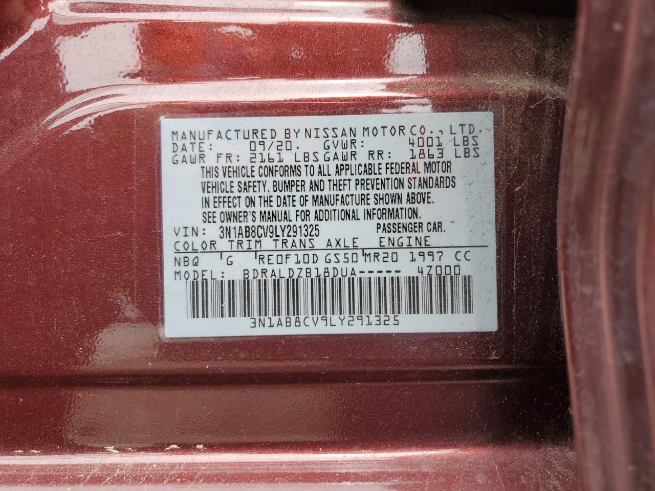 2020 Nissan Sentra Sv VIN: 3N1AB8CV9LY291325 Lot: 62533335