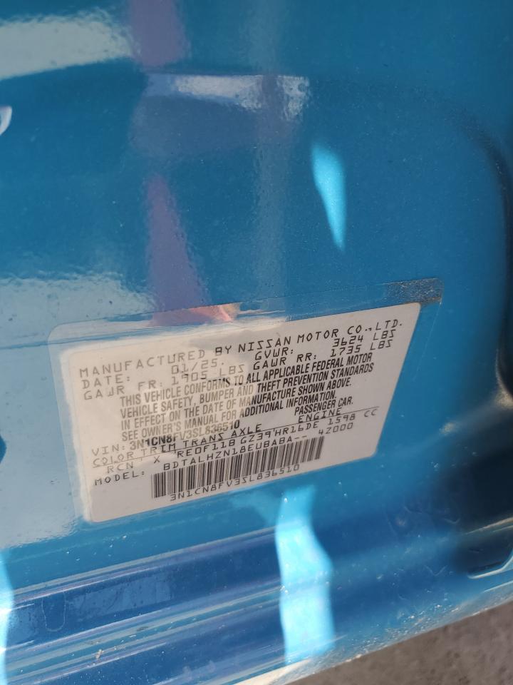 2025 Nissan Versa Sr VIN: 3N1CN8FV3SL836510 Lot: 61554235