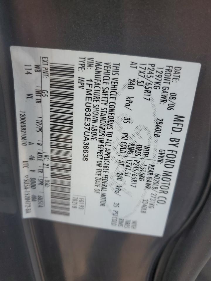 2007 Ford Explorer Xlt VIN: 1FMEU63E37UA36638 Lot: 61626405