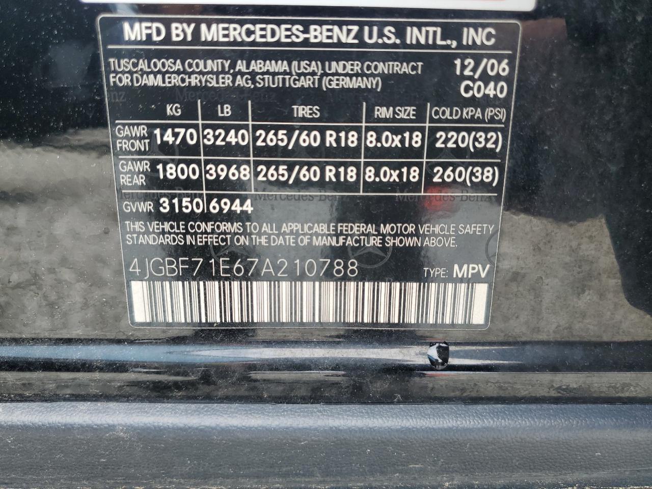 2007 Mercedes-Benz Gl 450 4Matic VIN: 4JGBF71E67A210788 Lot: 62814385