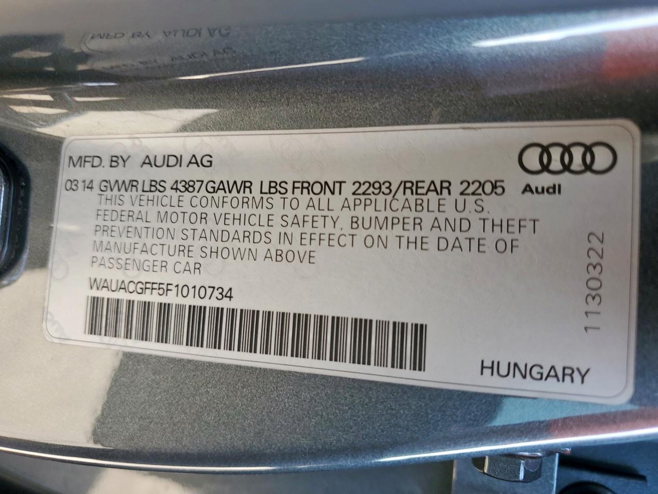 2015 Audi A3 Premium VIN: WAUACGFF5F1010734 Lot: 59632485