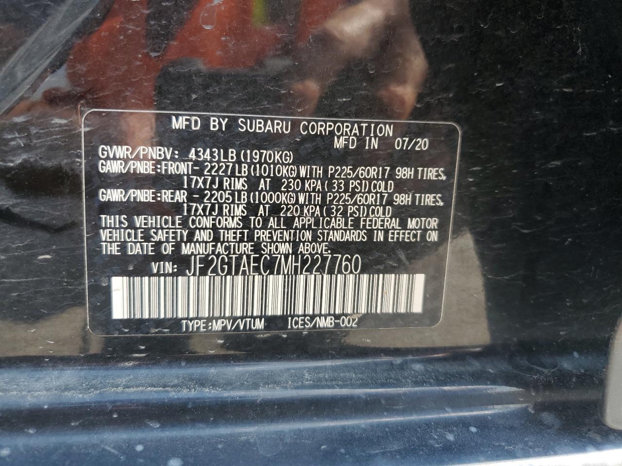 2021 Subaru Crosstrek Premium VIN: JF2GTAEC7MH227760 Lot: 61935805