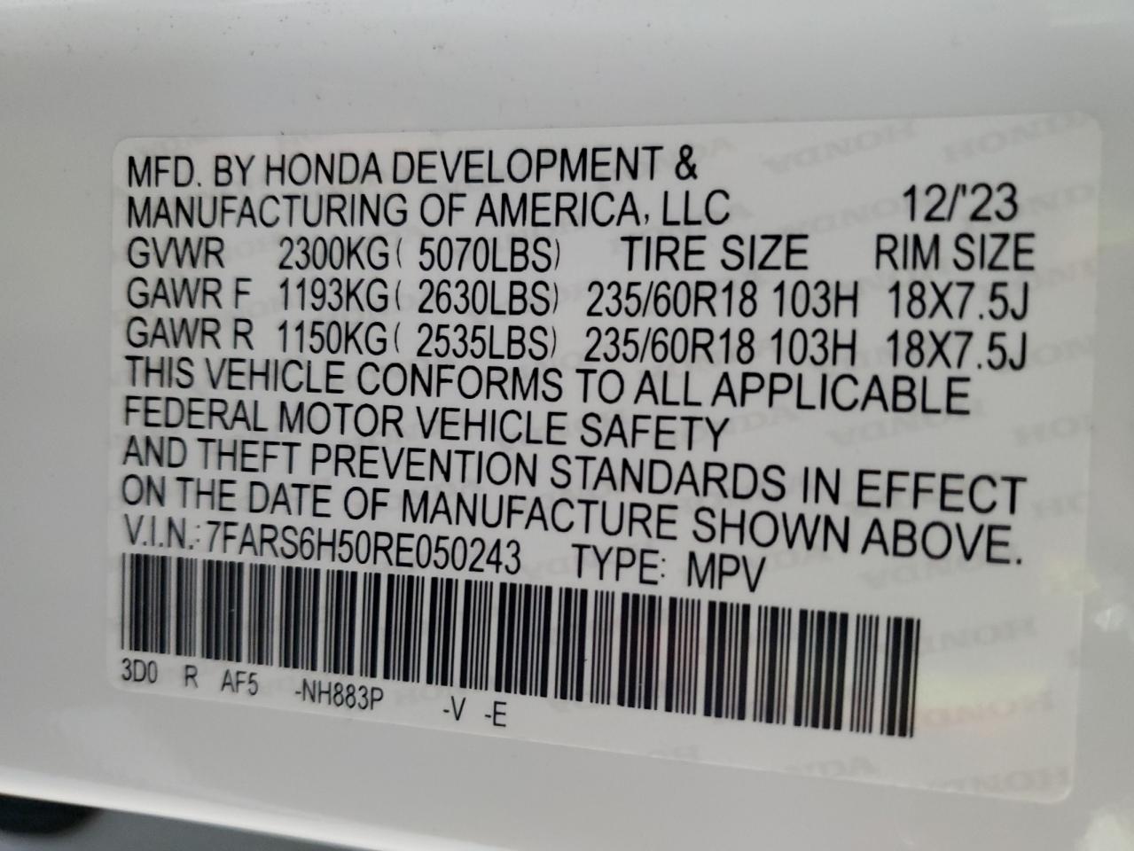 2024 Honda Cr-V Sport VIN: 7FARS6H50RE050243 Lot: 62181625