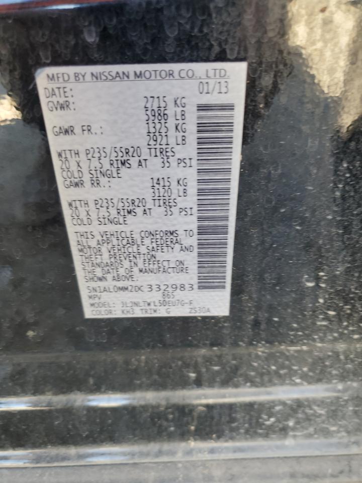 2013 Infiniti Jx35 VIN: 5N1AL0MM2DC332983 Lot: 62525865
