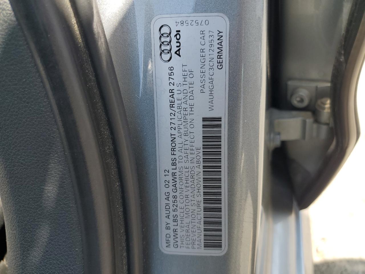 2012 Audi A6 Prestige VIN: WAUHGAFC3CN129537 Lot: 62705725