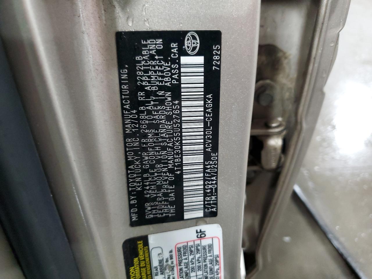2005 Toyota Camry Le VIN: 4T1BE30K55U527654 Lot: 60246115